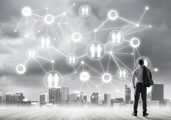 Social connection concept drawn on screen as symbol for teamwork