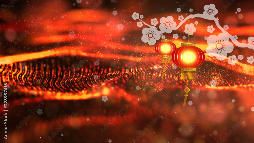 Aufkleber chinese new year also known as the spring festival. digital particles loop background with chinese o