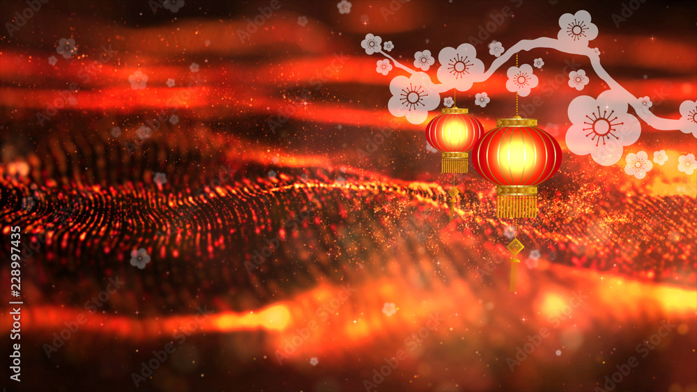 Aufkleber chinese new year also known as the spring festival. digital particles loop background with chinese o