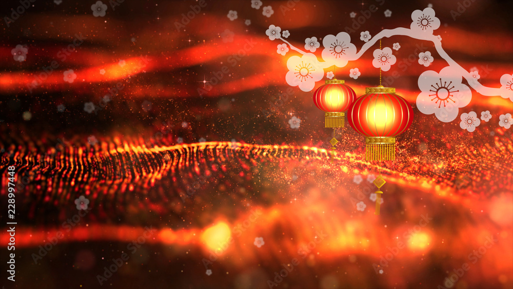 Poster chinese new year also known as the spring festival. digital particles loop background with chinese o