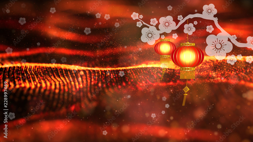 Poster chinese new year also known as the spring festival. digital particles loop background with chinese o