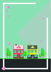 Colorful houses poster. Magical small town vector illustration