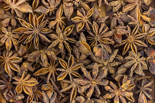 Set Brown Fruits Baden Star Anise Background Spices Asia And India Flavoring Dishes Cocktails