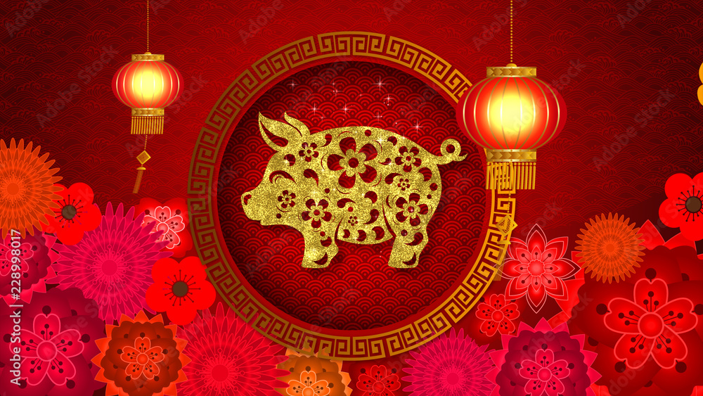 Poster chinese new year also known as the spring festival. digital particles loop background with chinese o