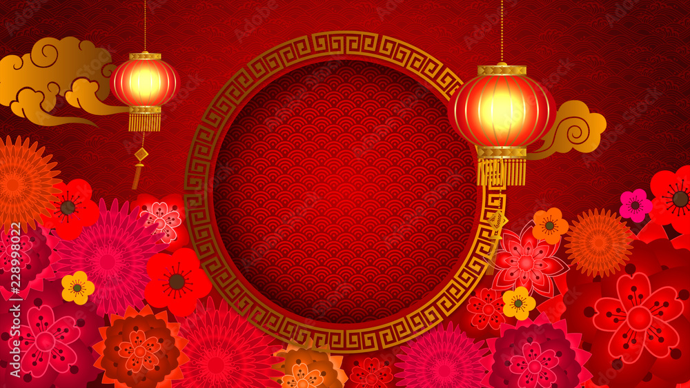 Poster chinese new year also known as the spring festival. digital particles loop background with chinese o