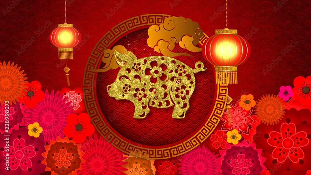 Poster chinese new year also known as the spring festival. digital particles loop background with chinese o