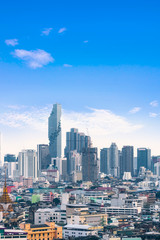 cityscape of Bangkok city skyline with blue sky background, Bangkok city is modern metropolis of Thailand and favorite of tourists - obrazy, fototapety, plakaty