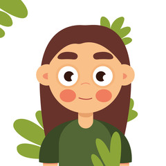 Portrait of young and beautiful woman with perfect smooth skin in tropical leaves. Concept of natural cosmetics and skincare. Woman with healthy hair