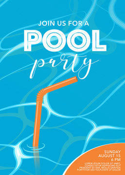 Pool party poster with straw in the swimming pool vector illustration
