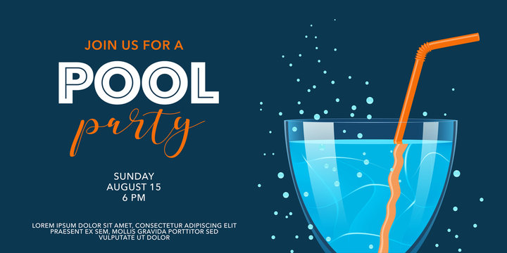 Pool party banner with cocktail vector illustration