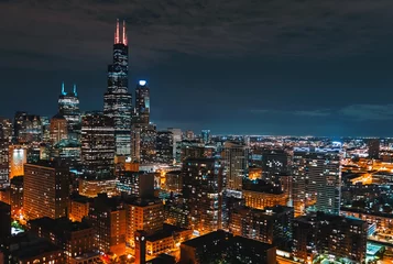 Photo sur Plexiglas Chicago Downtown chicago cityscape skyscrapers skyline at night