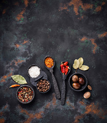 Various type of dry herbs and spices