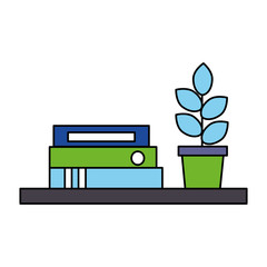 bookshelf books potted plant office