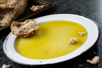rustic crusty bread with olive oil dip