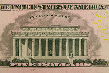 Macro shot of the five dollars banknote