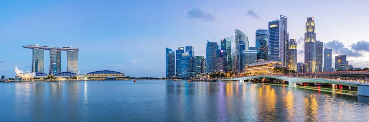 Gordijnen Singapore financial district skyline at Marina bay on twilight time, Singapore city, South east asia. © tanarch