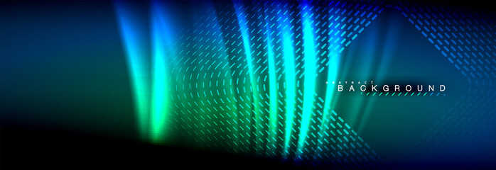 Neon glowing fluid wave lines, magic energy space light concept, abstract background wallpaper design
