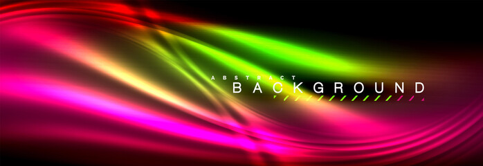 Neon glowing fluid wave lines, magic energy space light concept, abstract background wallpaper design