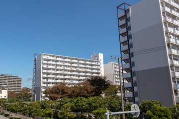Fototapeta na wymiar Gyoda apartment complex / It is an apartment complex located in Funabashi-city, Chiba Prefecture. It was created by the Housing Corporation at the time, and operation began in March 1976.
