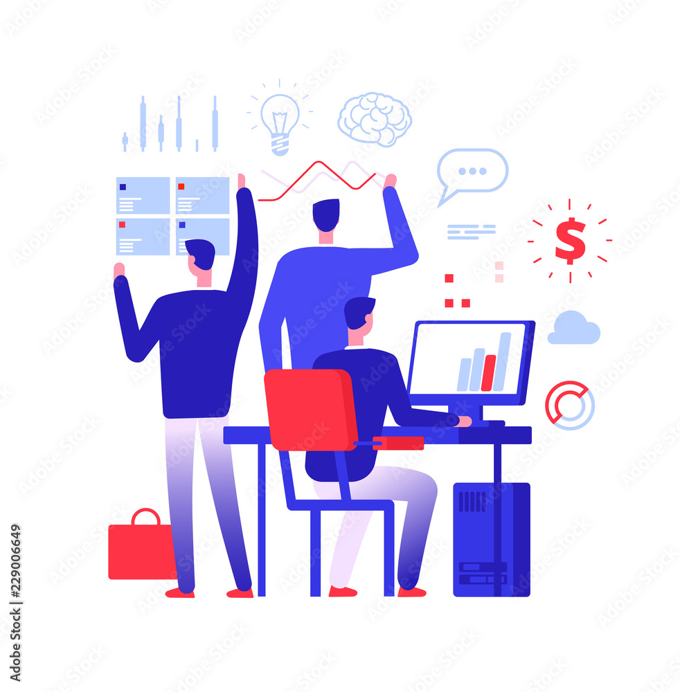 Poster multitasking manager. businessman in different business action solving urgent tasks. project managem