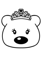 gesicht kopf prinzessin mädchen königin krone hübsch weiblich girl bär süß niedlich sitzen klein comic cartoon clipart design teddy grizzly grizzlybär sitzend dick lustig