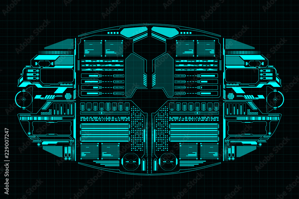 Poster HUD Futuristic Technology Interface Elements Panel Vector. Abstract Virtual Cyber Object Pack For Game App UI Illustration.