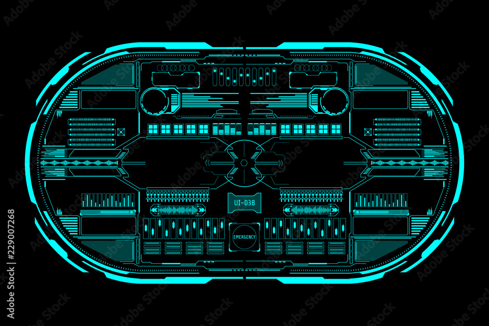Aufkleber HUD Futuristic Technology Interface Elements Panel Vector. Abstract Virtual Cyber Object Pack For Game App UI Illustration.