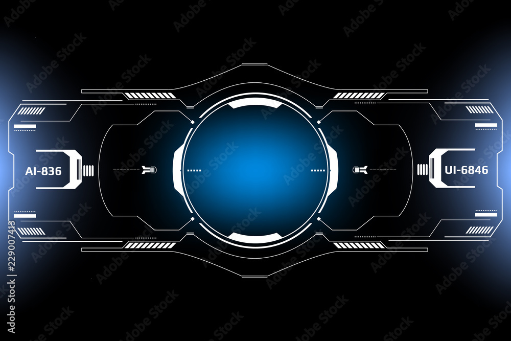 Aufkleber HUD Futuristic Technology Interface Screen Elements Panel Vector. Abstract Virtual Cyber Control Display Pack For Game App UI Illustration