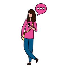 woman using mobile with speech bubble