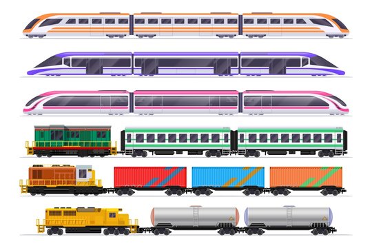 Set of passenger Tram Train, Streetcar - vector mockup template