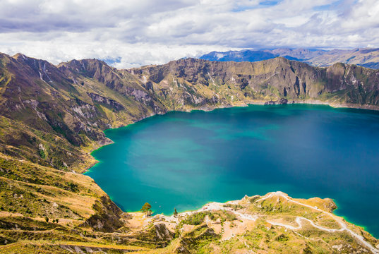 Amazing view of Quilotoa lagoon, volcanic crater lake in Ecuador © SimoneGilioli