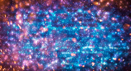 Empty abstract bokeh background and sparkles, sparkles, blur glare, neon light. Festive dark background.