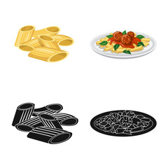 Vector illustration of pasta and carbohydrate sign. Set of pasta and macaroni vector icon for stock.