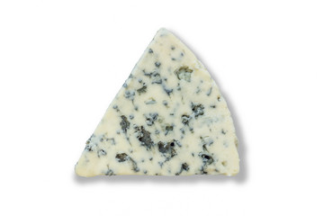 Roquefort cheese wedge top view photo isolated on a white background