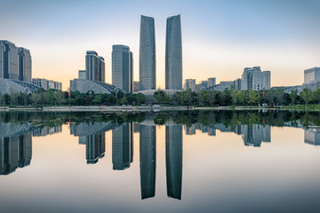 The financial city at sunset time in chengdu, china