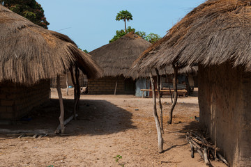 Traditional houses (huts) at the village of Eticoga in the island of Orango, Guinea Bissau