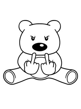 gemein b&ouml;se beleidigung wichser fuck you off mittelfinger zeigen b&auml;r s&uuml;&szlig; niedlich sitzen klein comic cartoon clipart design teddy grizzly grizzlyb&auml;r sitzend dick lustig