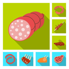 Vector design of meat and ham symbol. Collection of meat and cooking vector icon for stock.
