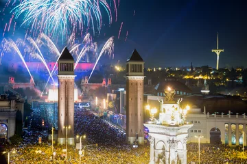 Rolgordijnen New Year night at  Placa Espana in Barcelona © JackF