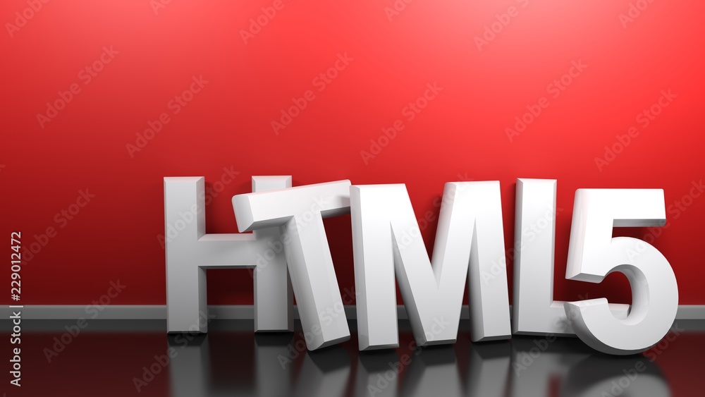 Poster html5 white 3d write at red wall - 3d rendering