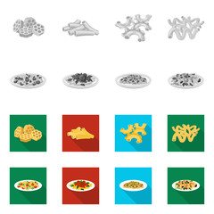 Vector illustration of pasta and carbohydrate logo. Set of pasta and macaroni vector icon for stock.