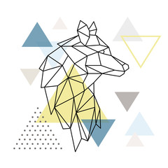 Geometric Wolf silhouette on triangle background. Polygonal Wolf emblem. Vector illustration.
