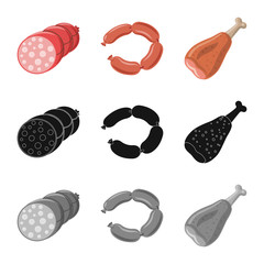 Vector illustration of meat and ham symbol. Collection of meat and cooking stock symbol for web.