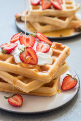 wholegrain waffles with strawberry and honey