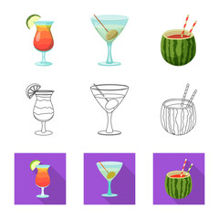 Isolated object of drink and bar logo. Collection of drink and party stock vector illustration.