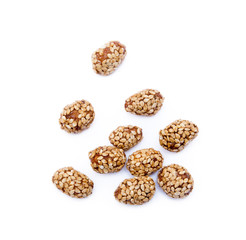Coated peanuts with sesame isolated on white background