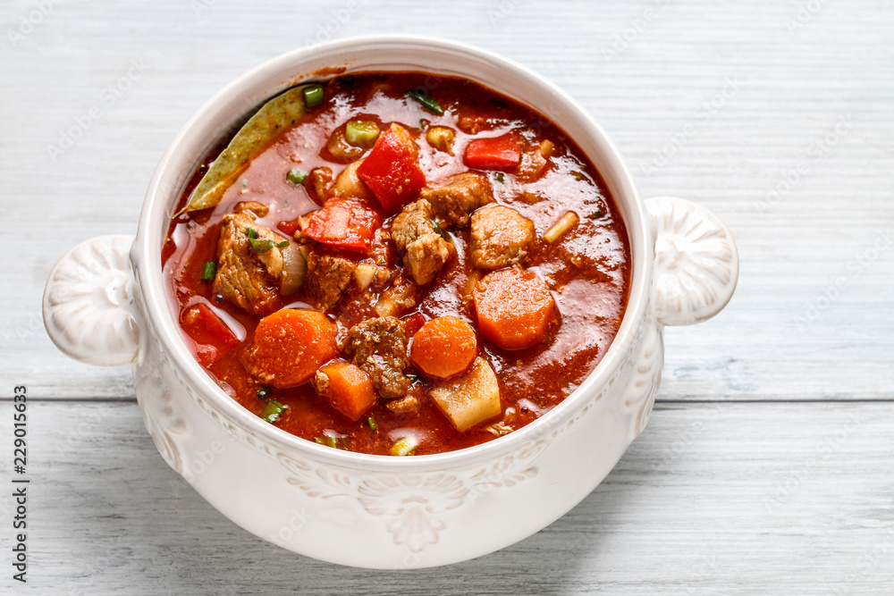 Sticker goulash soup on the table