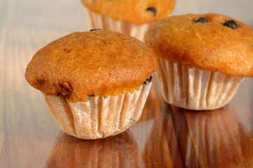 Muffins on the glass surface Shallow depth of field
