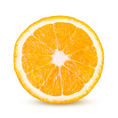 One slice of tasty orange fresh fruit isolated on white background