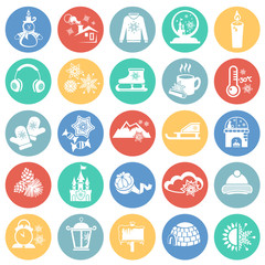 Christmas icons set on circle color background